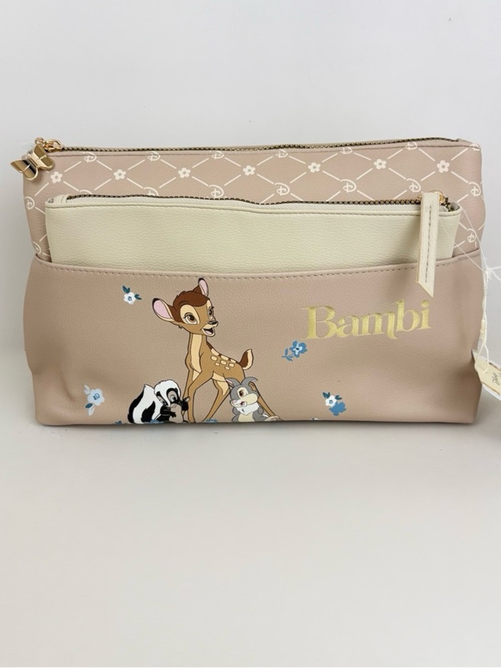 Disney Bambi Cream and Blush Cosmetic Pouch 2pc Set NWT